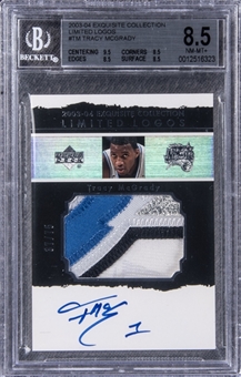 2003-04 UD "Exquisite Collection" Limited Logos #TM Tracy McGrady Signed Game Used Patch Card (#37/75) - BGS NM-MT+ 8.5/BGS 10